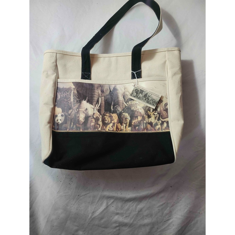 Haruo Takino Wild‎ Animal Panorama Tote Bag Canvas Promotional Cream/Black